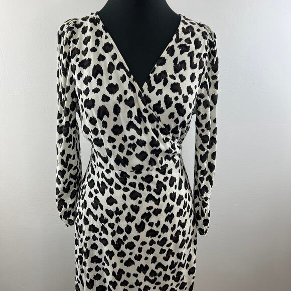 CLEOBELLA Anthropologie Black White Animal Printed Long Sleeve Wrap Midi Dress S - Picture 2 of 8